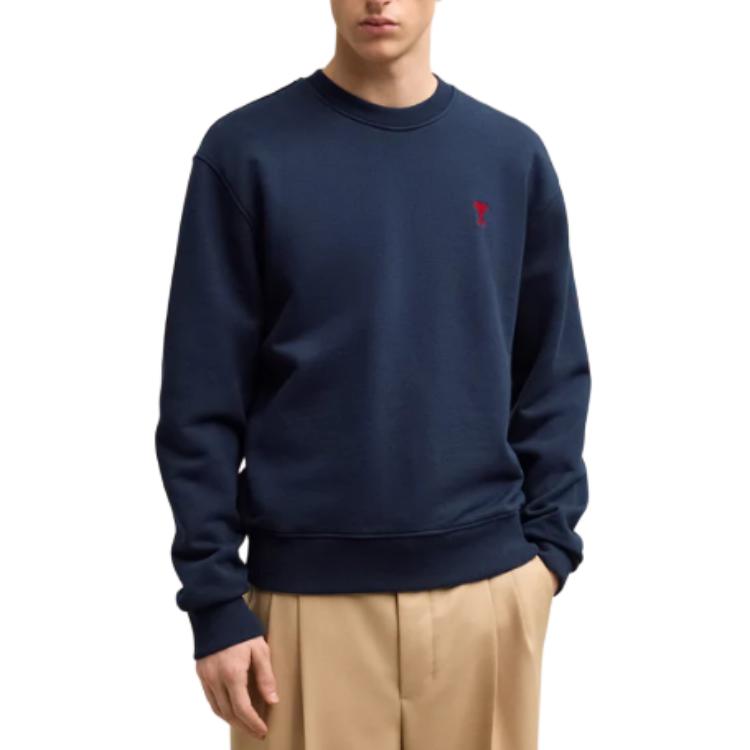 AMI Paris Unisex Logo Print Crewneck Sweatshirt Deep Blue BFUSW035-730-430 圖 4