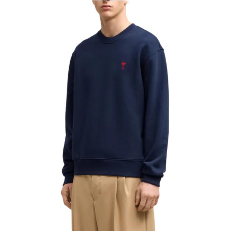 AMI Paris Unisex Logo Print Crewneck Sweatshirt Deep Blue BFUSW035-730-430 圖 6