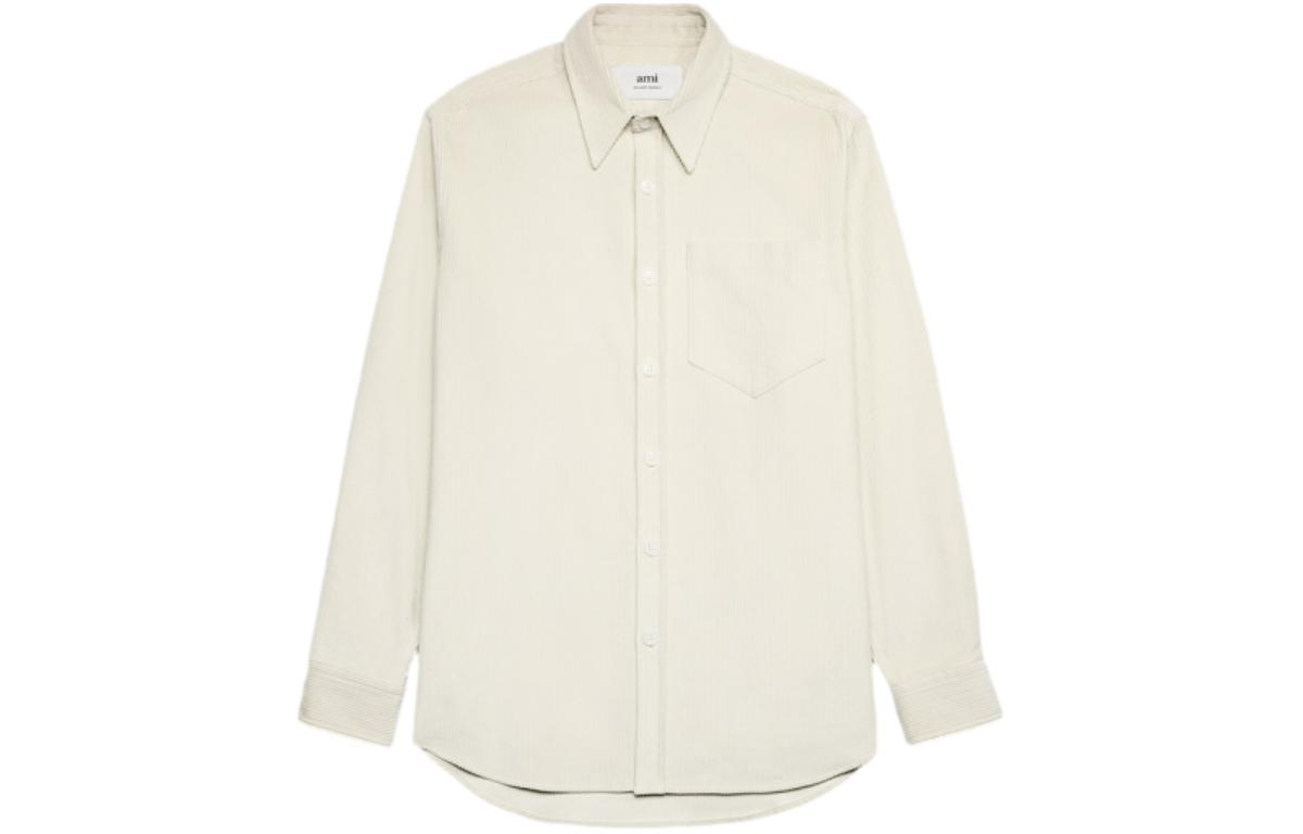 AMI PARIS Unisex Loose Fit Solid White Long Sleeve Button-Up Shirt UJK228CO0053-IVOIRE