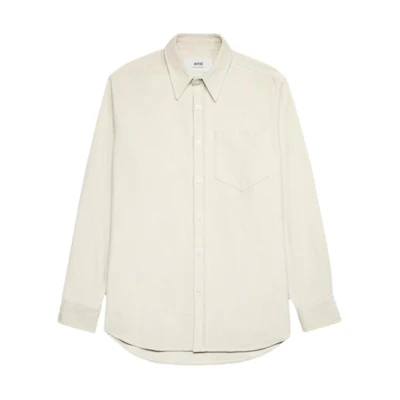 AMI PARIS Unisex Loose Fit Solid White Long Sleeve Button-Up Shirt UJK228CO0053-IVOIRE