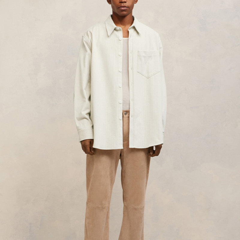 AMI PARIS Unisex Loose Fit Solid White Long Sleeve Button-Up Shirt UJK228CO0053-IVOIRE 圖 3
