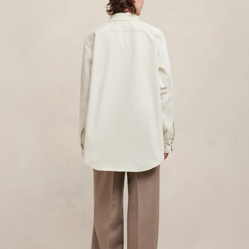AMI PARIS Unisex Loose Fit Solid White Long Sleeve Button-Up Shirt UJK228CO0053-IVOIRE 圖 5