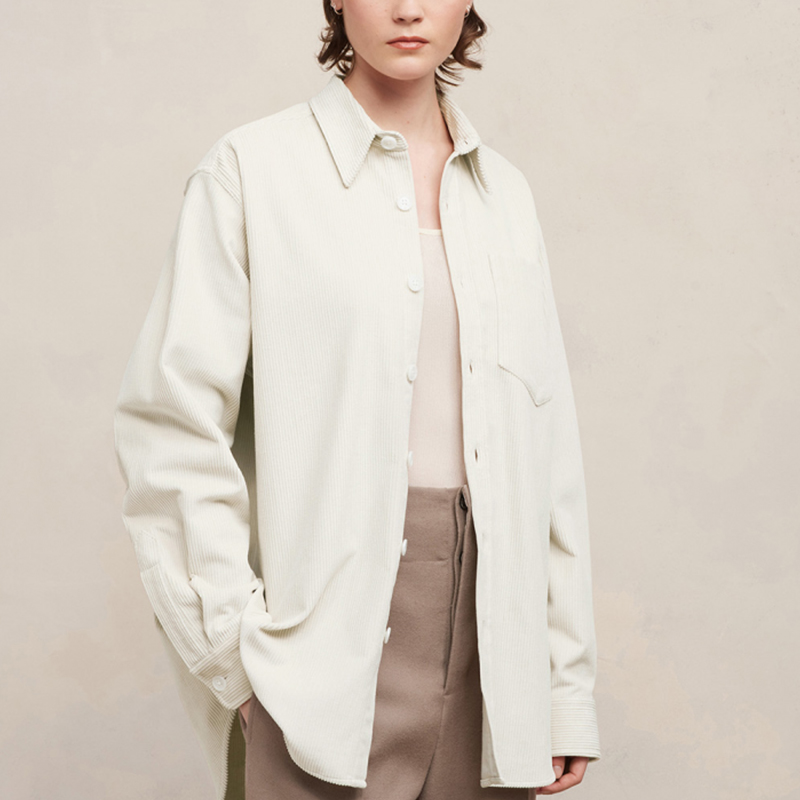 AMI PARIS Unisex Loose Fit Solid White Long Sleeve Button-Up Shirt UJK228CO0053-IVOIRE 圖 7