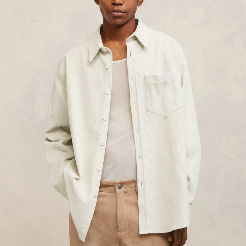 AMI PARIS Unisex Loose Fit Solid White Long Sleeve Button-Up Shirt UJK228CO0053-IVOIRE 圖 8