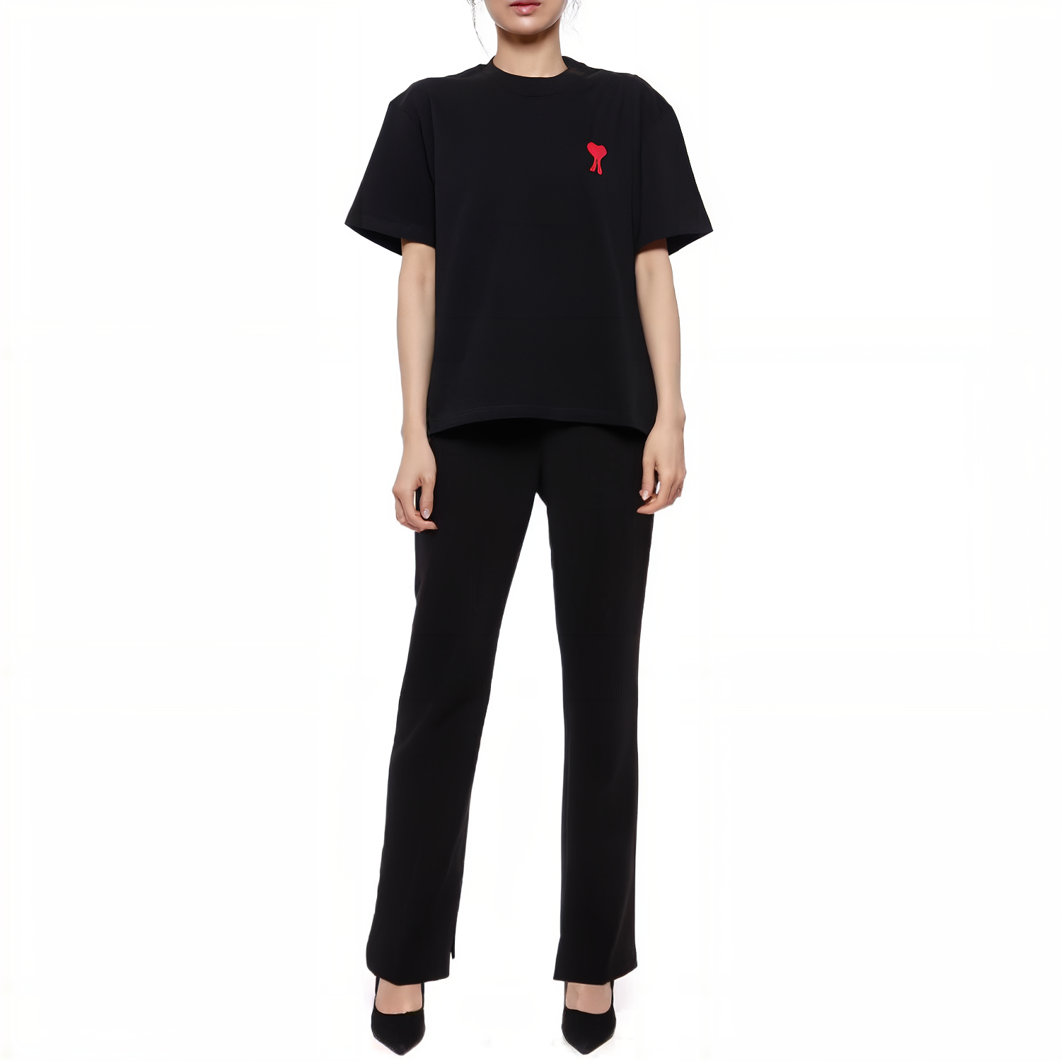 Lookbook AMI Paris Unisex Baju-T Hitam Minimalis Lengan Pendek E23UTS004 726 009