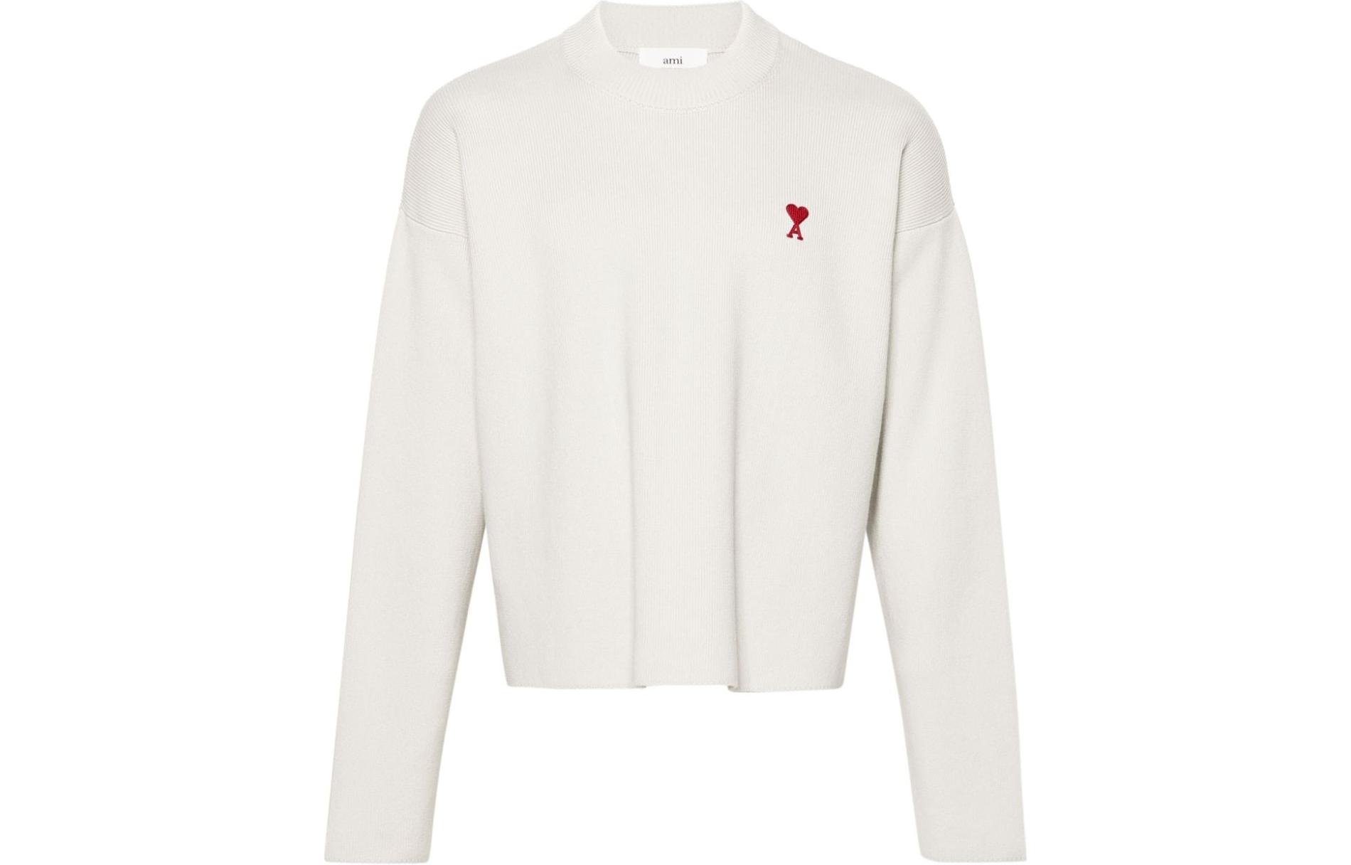 AMI PARIS Unisex Oversized Crewneck Pullover Sweater Light Grey UKS046KN0042-193