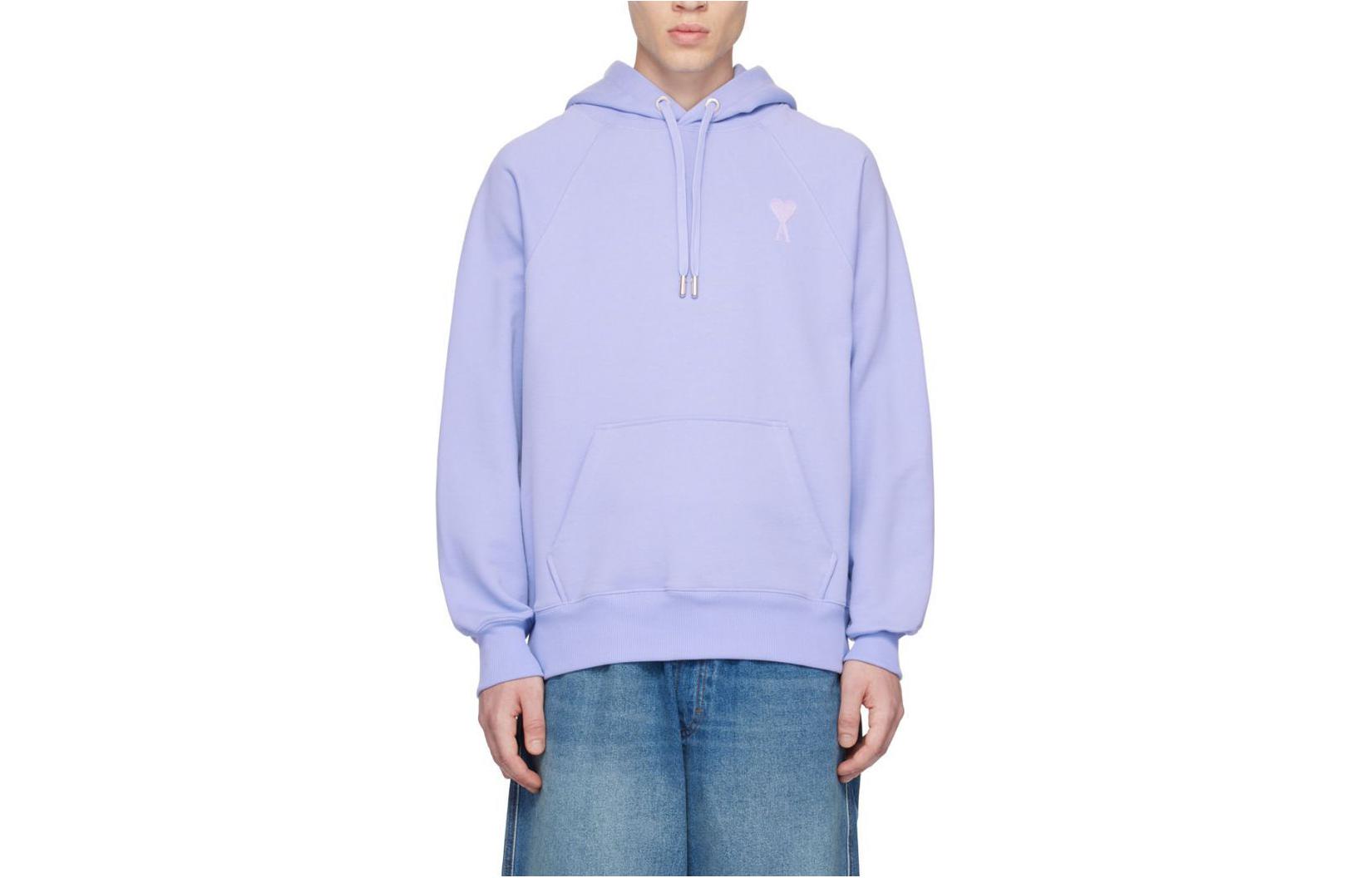 Order AMI Paris 男女紫色連帽衫帶橫裁袖設計。 SPUSW204747507