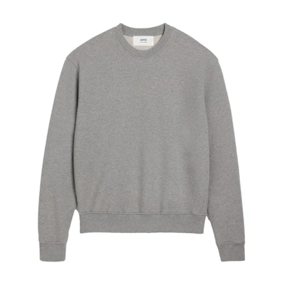 AMI PARIS Unisex Solid Pullover Crewneck Sweatshirt - Gray USW003730-087