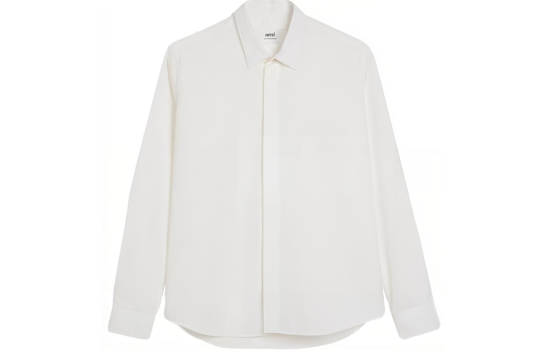 AMI PARIS Unisex White Long Sleeve Button-Up Shirt with Collared Design USH150CO0063-100