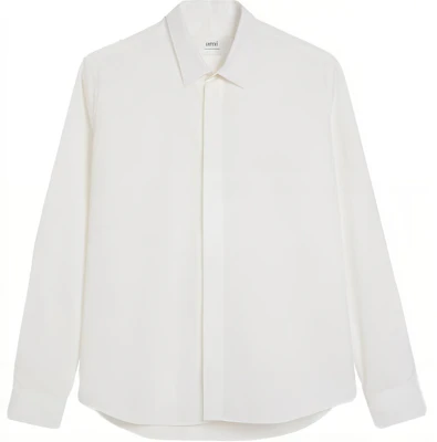 AMI PARIS Camisa Unisex Blanca de Manga Larga con Diseño de Cuello Abotonado. USH150CO0063-100 Buy AMI PARIS Camisa Unisex Blanca de Manga Larga con Diseño de Cuello Abotonado. USH150CO0063-100