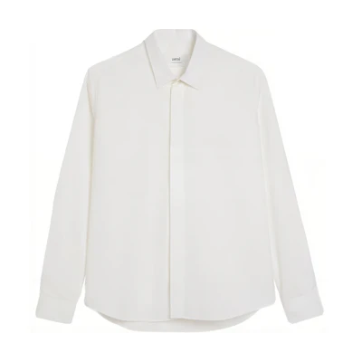 AMI PARIS Unisex White Long Sleeve Button-Up Shirt with Collared Design USH150CO0063-100