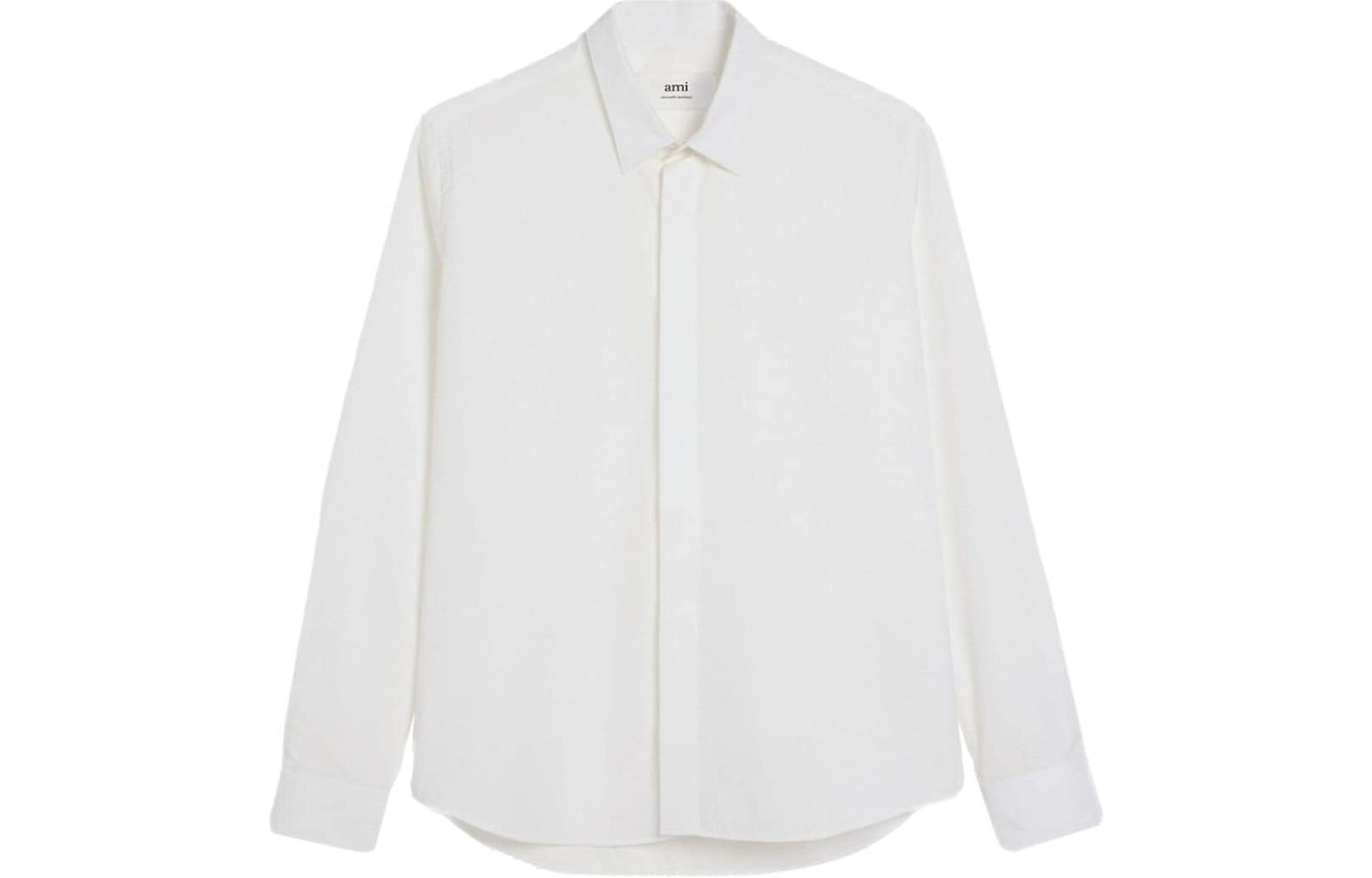 AMI PARIS Unisex White Long Sleeve Button-Up Shirt with Collared Design USH150CO0063-100 圖 2
