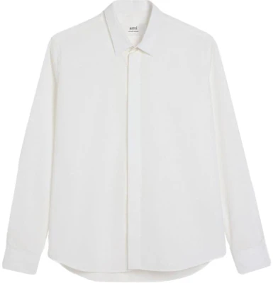 AMI PARIS Camisa Unisex Blanca de Manga Larga con Diseño de Cuello Abotonado. USH150CO0063-100 Order AMI PARIS Camisa Unisex Blanca de Manga Larga con Diseño de Cuello Abotonado. USH150CO0063-100