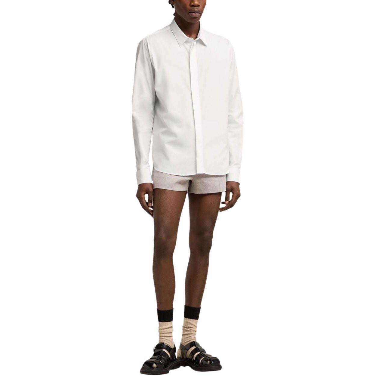 AMI PARIS Unisex White Long Sleeve Button-Up Shirt with Collared Design USH150CO0063-100 圖 4