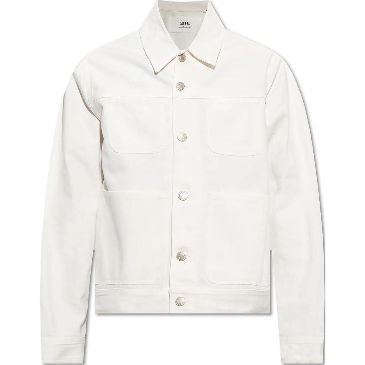 AMI PARIS White Cotton Denim Workwear Jacket with Single Breasted Design HJK202CO0033168