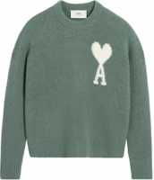AMI PARIS White Heart Embroidered Cloud Knit Sweater Mint Green Unisex UKS025KN0032-GREEN AMI PARIS White Heart Embroidered Cloud Knit Sweater Mint Green Unisex UKS025KN0032-GREEN