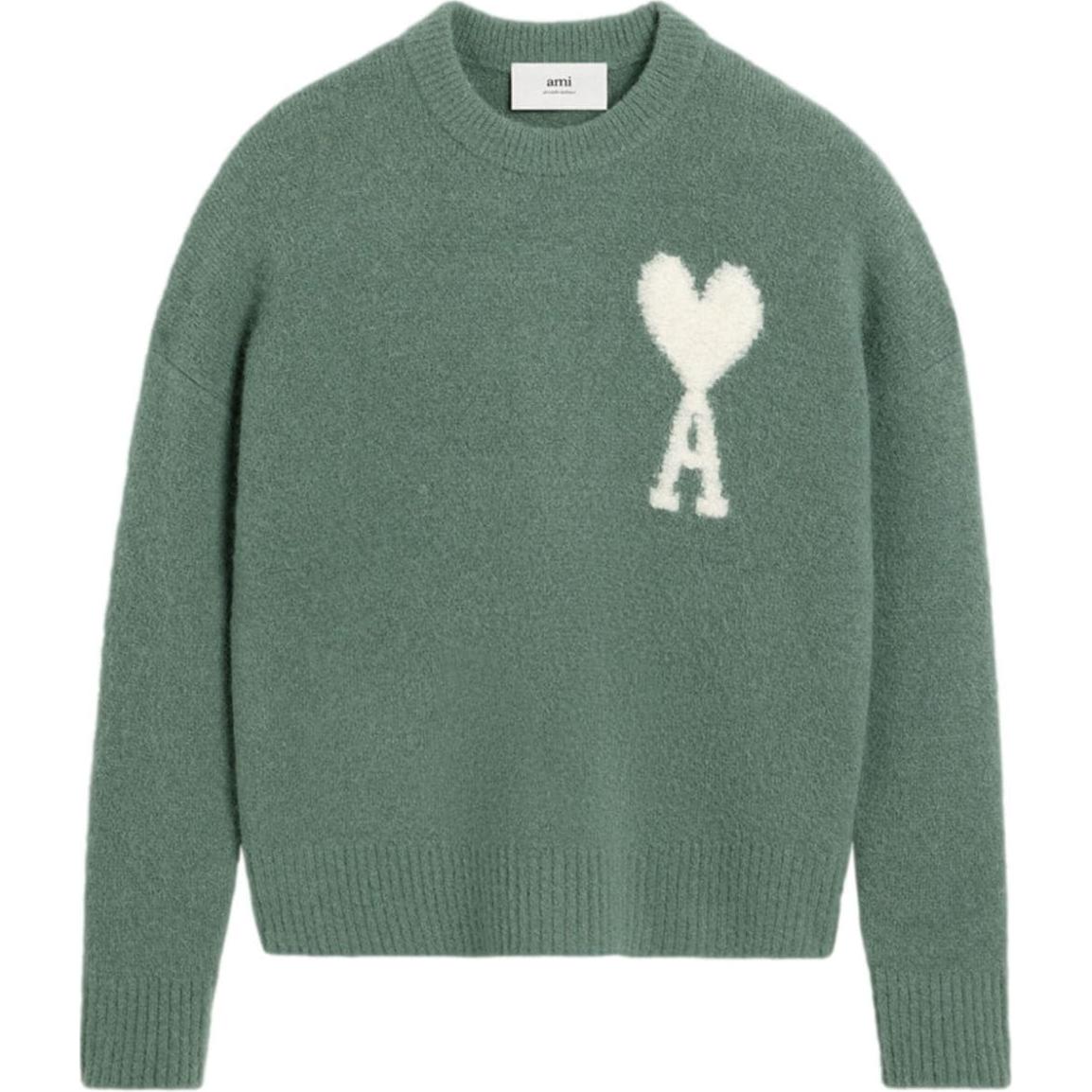 Order AMI PARIS 白色心形刺繡薄荷綠雲紋針織毛衣 男女適穿 UKS025KN0032-GREEN
