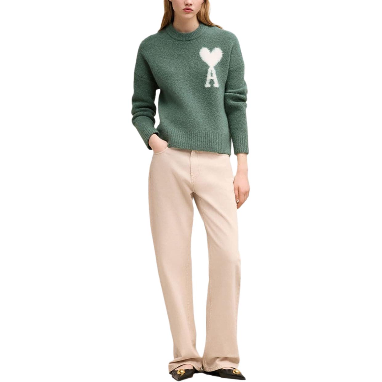 Lookbook AMI PARIS 白色心形刺繡薄荷綠雲紋針織毛衣 男女適穿 UKS025KN0032-GREEN