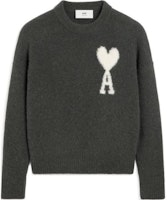 AMI Paris White Heart Embroidered Crewneck Cloud Sweater Unisex Grey. UKS025KN0032-061 AMI Paris White Heart Embroidered Crewneck Cloud Sweater Unisex Grey. UKS025KN0032-061