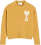 Buy AMI PARIS White Heart Embroidered Crewneck Cloud Sweater Unisex Mustard Yellow UKS025KN0032-724