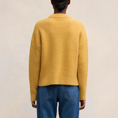 AMI PARIS White Heart Embroidered Crewneck Cloud Sweater Unisex Mustard Yellow UKS025KN0032-724 Shop AMI PARIS White Heart Embroidered Crewneck Cloud Sweater Unisex Mustard Yellow UKS025KN0032-724