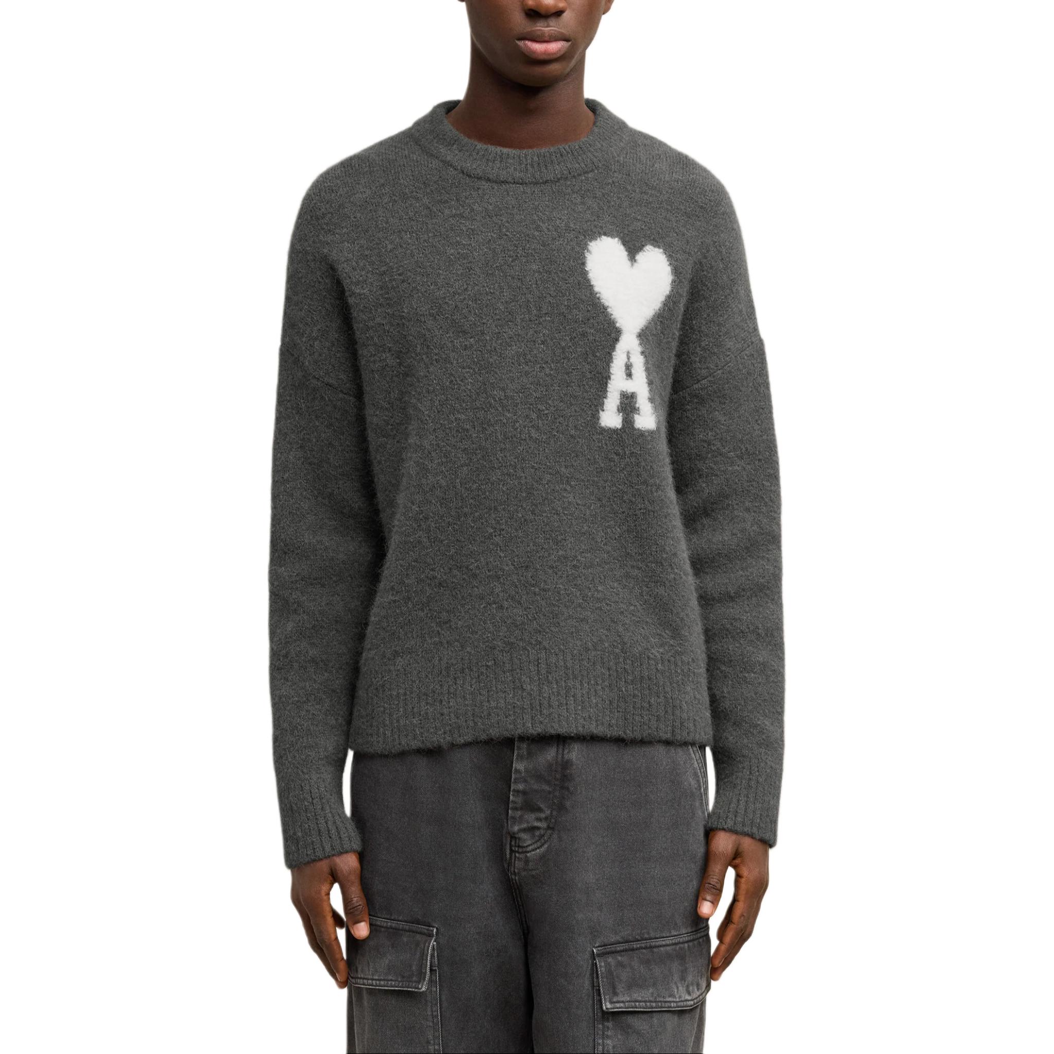 Purchase AMI Paris 白心刺繡雲灰色中性圓領毛衣 UKS025KN0032-061