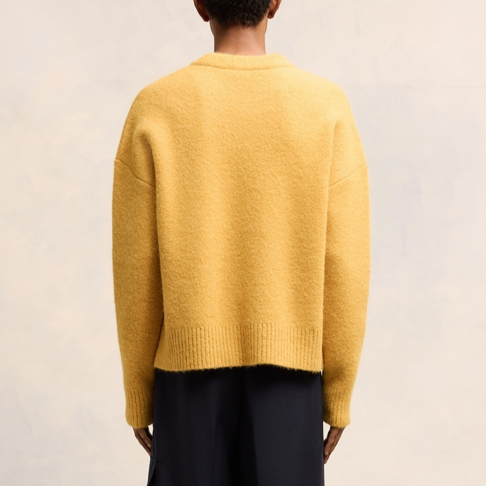 Details for AMI PARIS White Heart Embroidered Crewneck Cloud Sweater Unisex Mustard Yellow UKS025KN0032-724