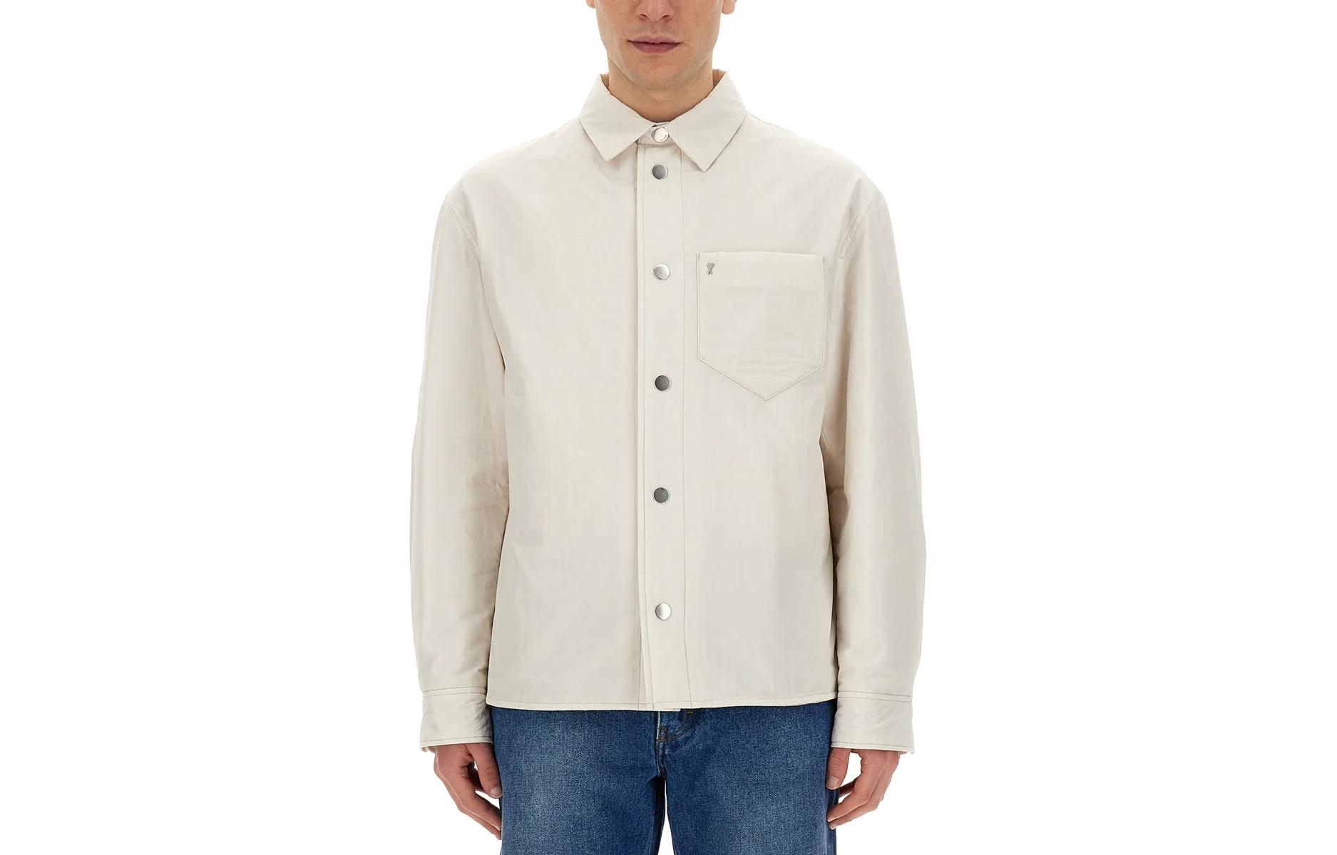 AMI PARIS White Quilted Jacket with Metallic Heart Detail HJK237PA0009-193