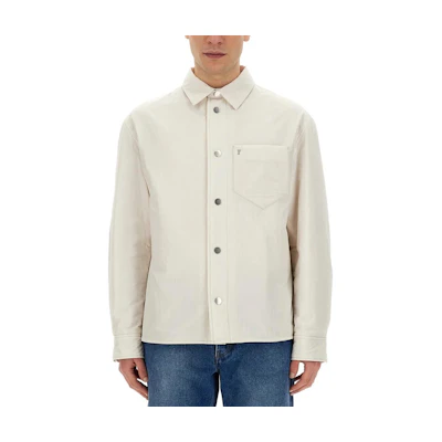 AMI PARIS White Quilted Jacket with Metallic Heart Detail HJK237PA0009-193