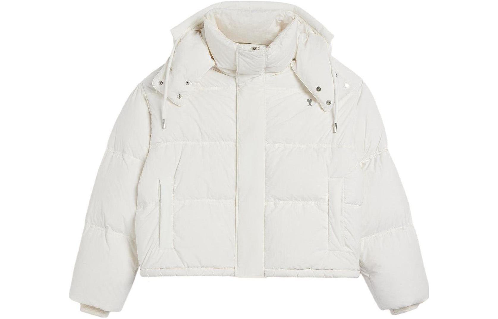 AMI PARIS White Solid Zip-Up Ribbed Relaxed Fit Jacket Unisex SPUJK409PA0009