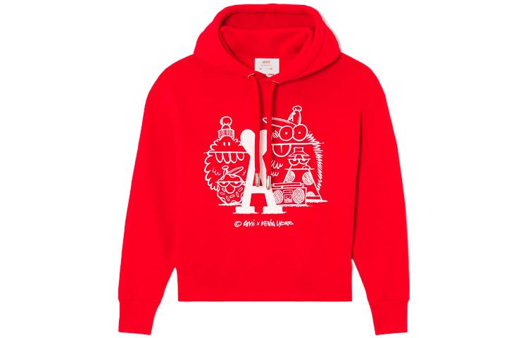 AMI PARIS KEVIN LYONS Red Printed Hoodie Unisex Collab REFUSW296-749601