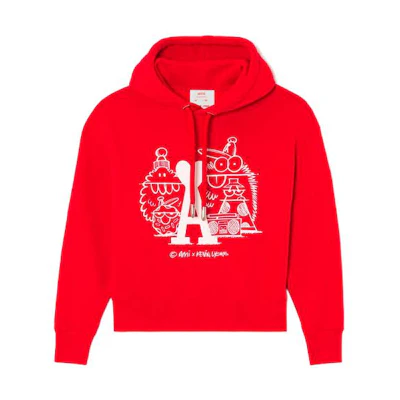 AMI PARIS KEVIN LYONS Red Printed Hoodie Unisex Collab REFUSW296-749601