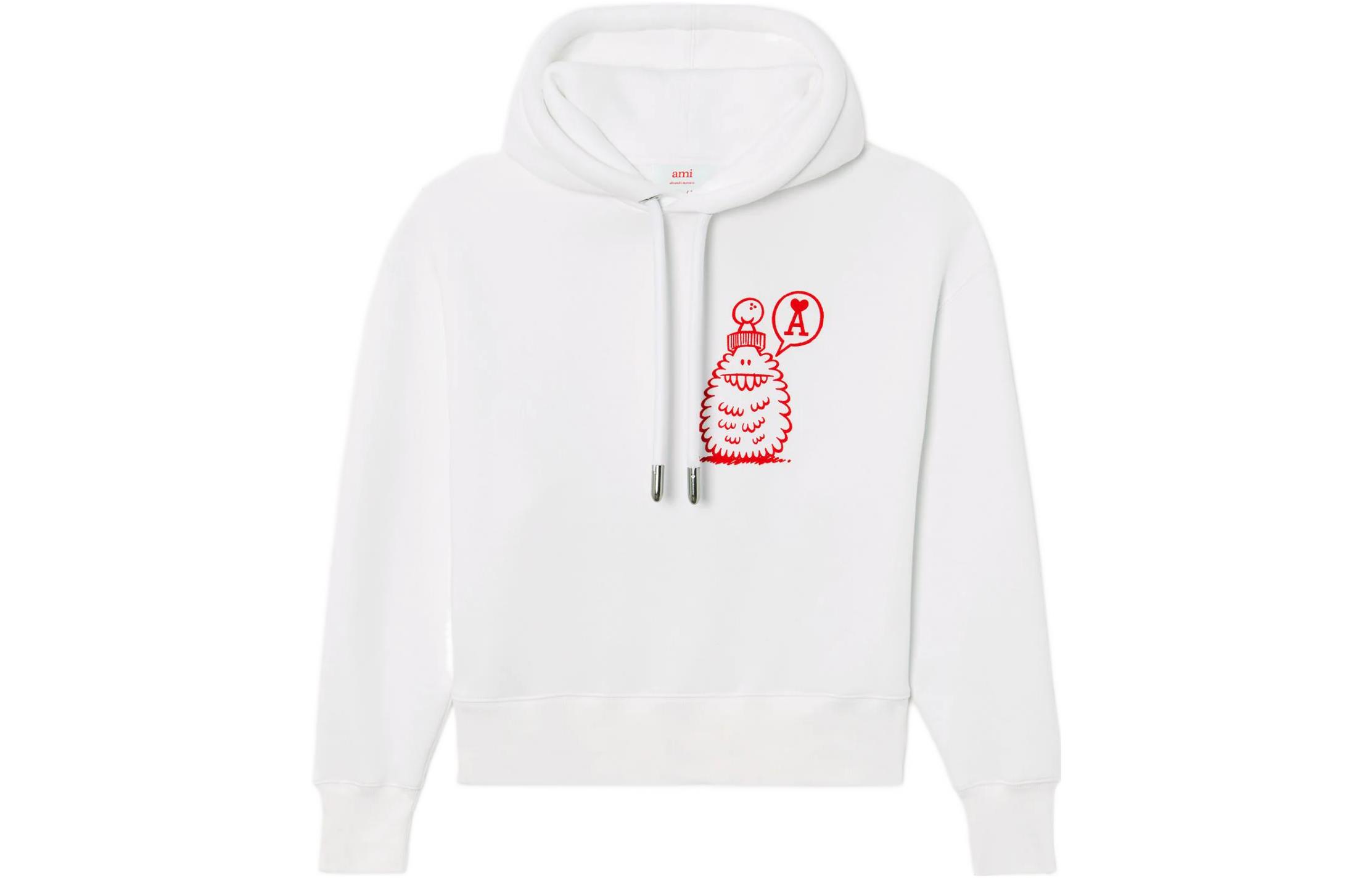 AMI PARIS x Kevin Lyons SS22 White Hoodie with Doodle Monster Logo Unisex. USW297749102