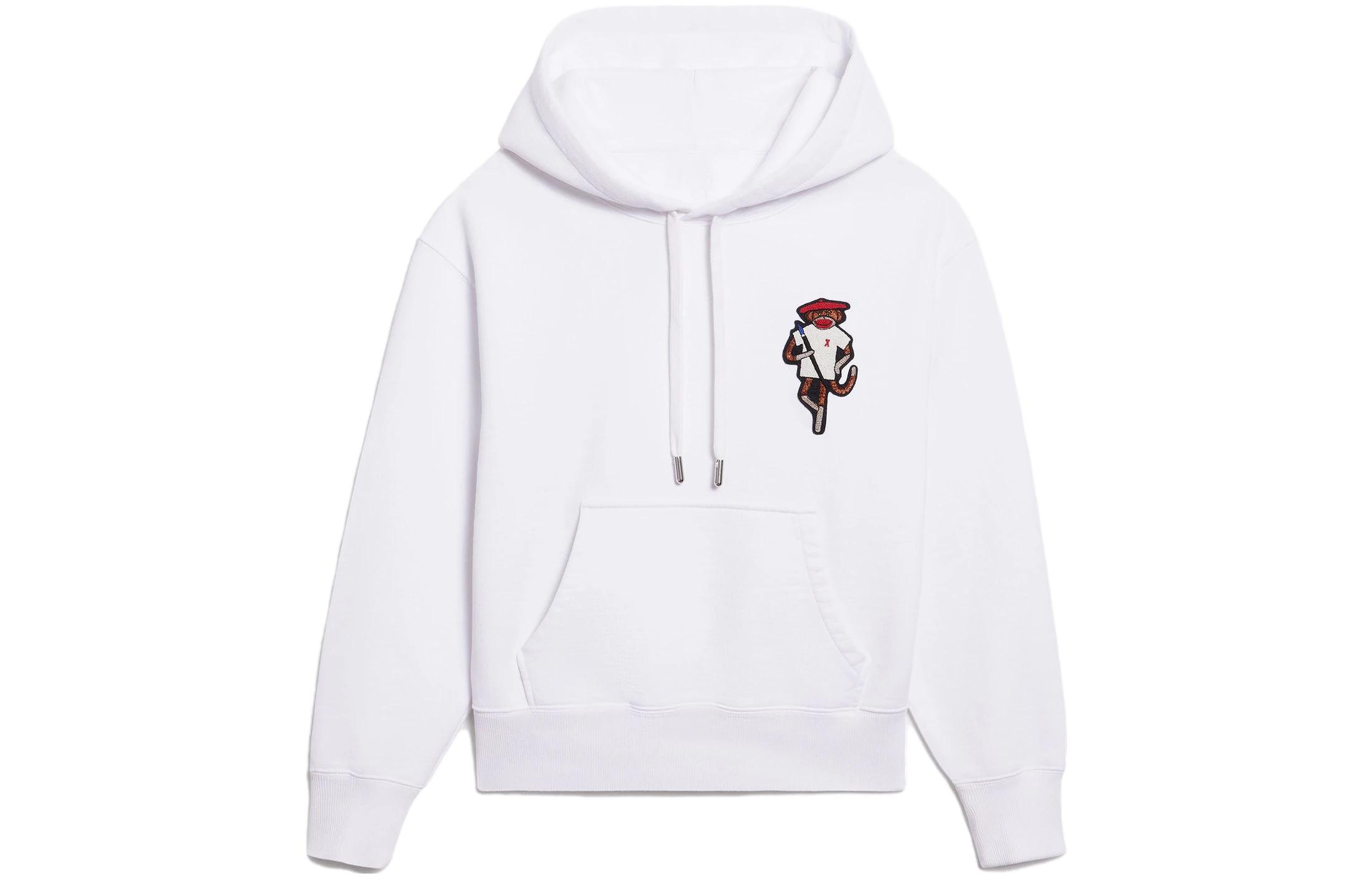 AMI PARIS NOVO SS23 Embroidered Fleece Hooded Sweatshirt White Unisex SPEUSW243747-100