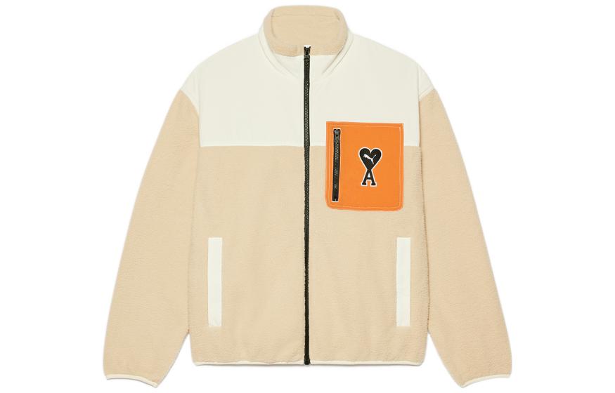 AMI PARIS PUMA FW22 Beige Colorblock Logo Zip Jacket Unisex Casual Style UJK004001-250