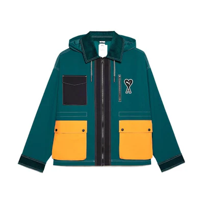 AMI PARIS PUMA FW22 Colorblock Hooded Zip Jacket Green Unisex SPEUJK001001-310