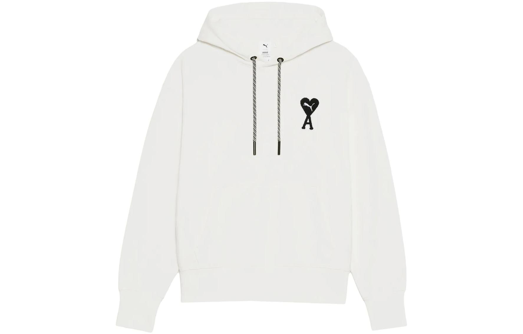 AMI PARIS PUMA FW22 Heart Logo Embroidered Hoodie Unisex White SPEUSW004002-184