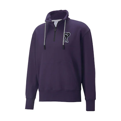 AMI PARIS PUMA Heart Logo Drawstring Zip Hoodie Purple Unisex Couples' Edition 535993-89
