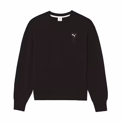 AMI PARIS Puma SS22 Unisex Black Crewneck Sweatshirt with Heart Logo Embroidery USW199-007001