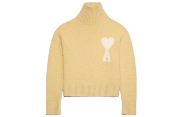 AMI PARIS Yellow Heart Logo Alpaca Blend Turtleneck Sweater Unisex UKS425KN0032-719