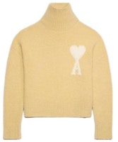 AMI PARIS Yellow Heart Logo Alpaca Blend Turtleneck Sweater Unisex UKS425KN0032-719 AMI PARIS Yellow Heart Logo Alpaca Blend Turtleneck Sweater Unisex UKS425KN0032-719