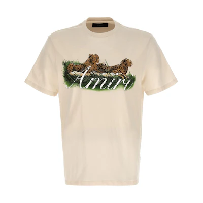 AMIRI Beige Crewneck Fitted Short Sleeve T-Shirt with Animal Print. PF23MJG001-271