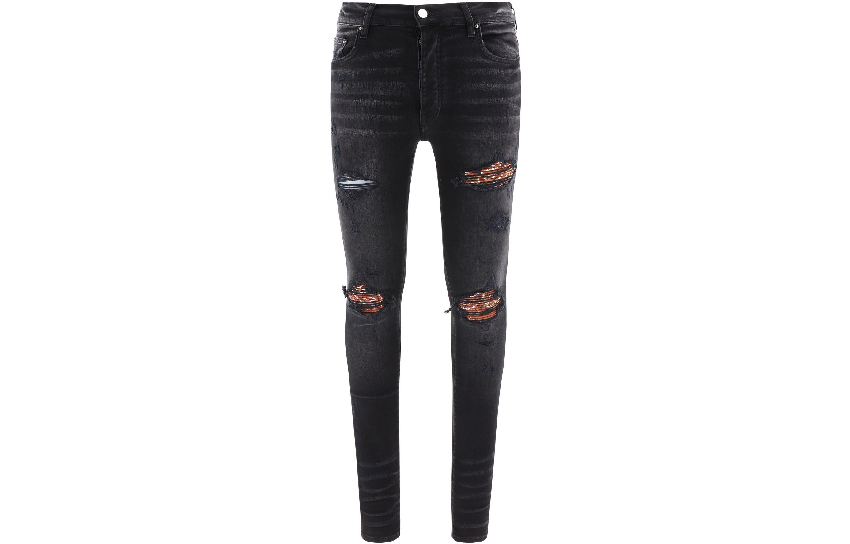 AMIRI  Black Distressed Plaid Patch Skinny Jeans SS22MDS002023