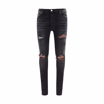 AMIRI Black Distressed Plaid Patch Skinny Jeans SS22MDS002023