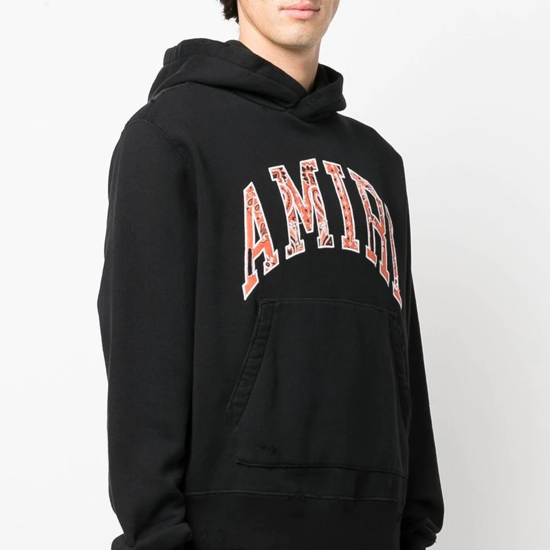 Shop AMIRI Hoodie Hitam dengan Logo Huruf Bordir. PS22MJL039STH_063