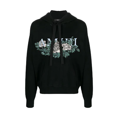 AMIRI Black Hoodie with Embroidered Logo and Drawstring Details. PF23MKH010-001