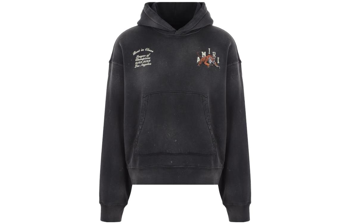Order AMIRI Hoodie Hitam dengan Desain Grafis Harimau Pullover. PF23MJG025001