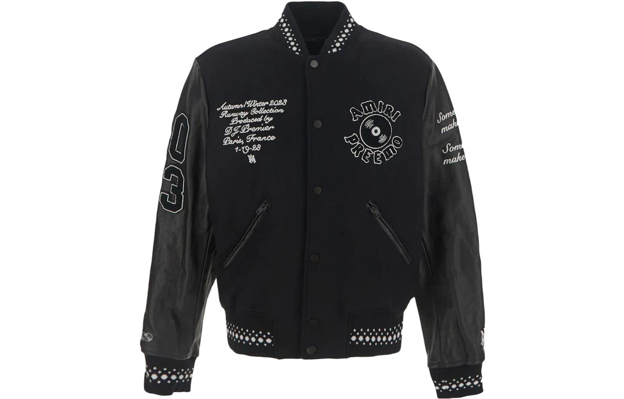 AMIRI  Black Loose-Fit Half-Turtleneck Letter Print Long-Sleeve Jacket. AW23MOS081-001