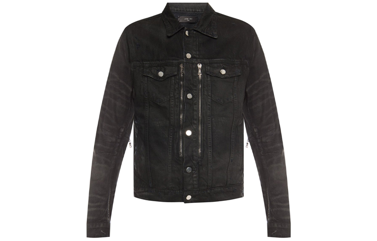 AMIRI  Black Relaxed Fit Denim Jacket with Utility Pockets and Zipper. W9M04155RD-BKX