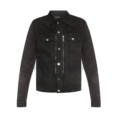AMIRI Black Relaxed Fit Denim Jacket with Utility Pockets and Zipper. W9M04155RD-BKX